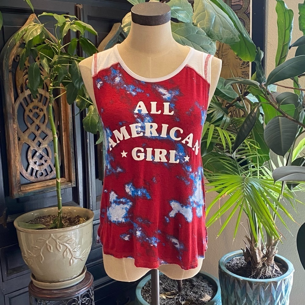 About A Girl tie dye graphic muscle tee